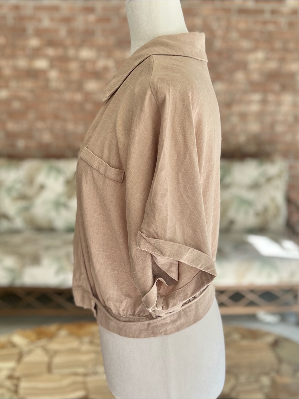 Guess Tan Wrap Crop Top Linen Blend Woven Dolman Sleeve XL Festival - Picture 7 of 13